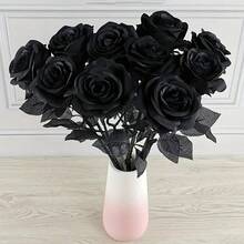 5 Pieces/8 Pieces/10 Pieces Artificial Black Flower Roses, Fake Silk Long Stem Flowers, Suitable For Family Weddings, Parties, Halloween Outdoor Gothic Decoration