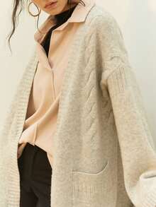 Knit Mix 优雅法式长款针织开衫，女款休闲秋冬毛衣外套，纯色百搭时尚外套秋冬 - 淺灰色 - 查看 6