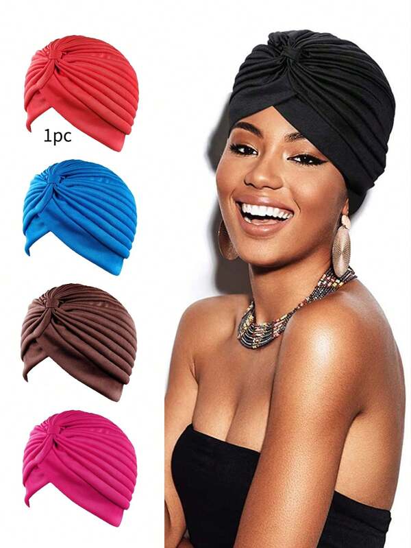 1pc Women's Bohemian Style Headscarf Hat, European & American Fashion Windproof Turban Cap, Suitable For Daily Use
