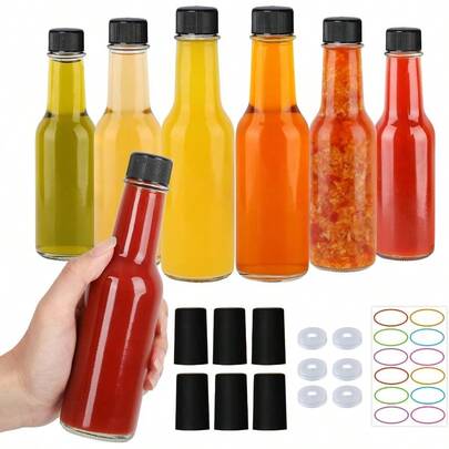 5 Oz Hot Sauce Bottles 6 Pack Empty Pepper Sauce Bottle Clear Glass Woozy Bottles With Leak Proof Black Screw Cap 150ml Empty Wine Bottle