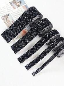 1 Roll DIY Black Self-Adhesive Rhinestone Tape, Black AB Rhinestone Strips, Diamond Crystal Rhinestone Tape Sticker Roll, Shiny Rhinestones, Suitable For Home Decor, Room Decor, Mirror, Vanity, Photo Frame, Crafts, Fabric, Car, Clothing, Bottle, Cake, Phone, Birthday, Wedding & Holiday Decoration - Black - View 4