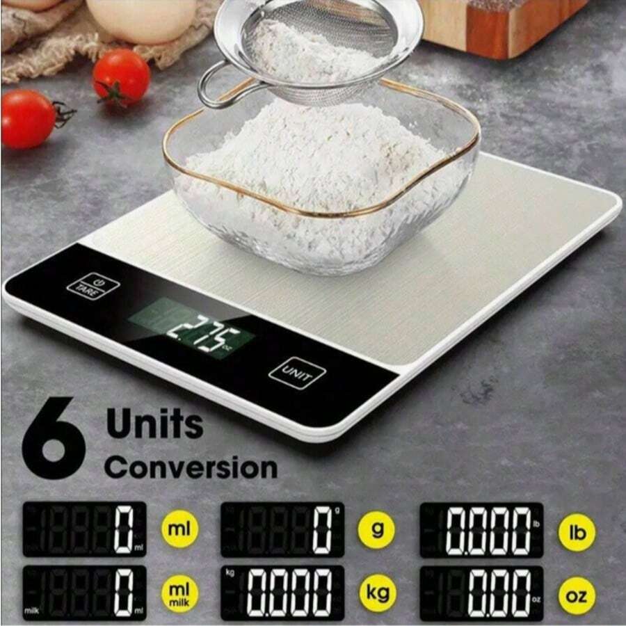 Digital Food ScaleGraduation Kitchen Scale For Baking & Cooking, Stainless Steel With Tare Function.Requires 2*AAA Batteries For Power Supply(Batteries Not Included). - Plateado - Ver 1
