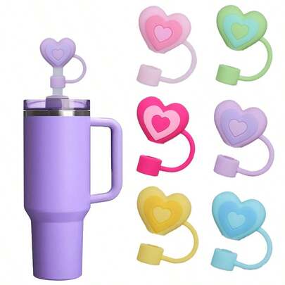 1/2/4/5/6/8 chiếc cốc 30 & 40 oz nắp đậy ống hút ngày lễ tình nhân hình trái tim bằng silicon, đầu ống hút chống bụi có thể tái sử dụng, đồ trang trí bảo vệ dễ thương, quà tặng sinh nhật ngày lễ tình nhân cho bạn gái