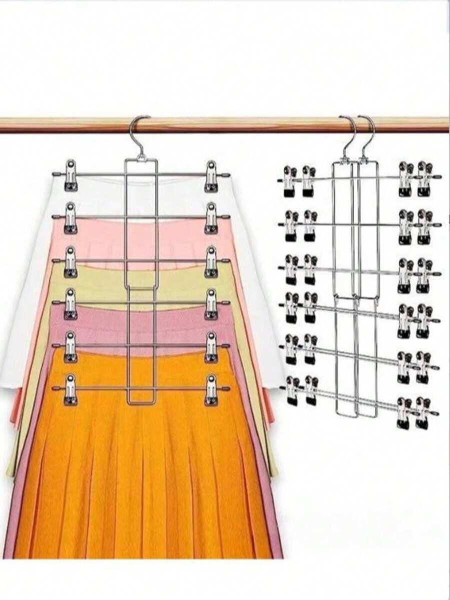 6-Tier Metal Pants Hanger With Clips - Space-Saving Wardrobe Organizer For Jeans, Scarves, And Skirts - Durable Painted Finish, Multi-Layer Storage Rack For Closet Organization, Compact Clothes Storage | Spacesaving Design | Metal Construction, Hangers For Clothes