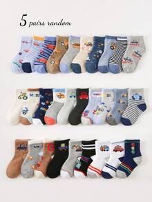 20/10/5 双儿童男童袜子，卡通汽车装饰，柔软舒适透气休闲运动短袜，适合日常生活、节日、旅行、返校、运动、课堂、新学期、学生，颜色和款式随机 - 彩色 - 查看 9