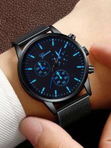 1pc Casual Men's Quartz Watch, Simple Circular Dial, Metal Mesh Strap, The Best Gift For Men, Suitable For Holiday Gifts And Daily Wear