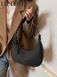 Dedoo 1pc Solid Color PU Leather Shoulder Bag For Women, Versatile Crossbody Bag For Commuting, Adjustable Shoulder Strap - Black - View 3