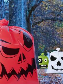 2pcs Skull & Pumpkin Printed Garbage Bags, Durable Plastic Leaf Bags With Reinforced Design For Yard Cleaning, Outdoor Decoration, Home Decor, Halloween, Halloween Party Supplies, Halloween Gifts - Multicolor - View 4
