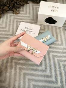 Fashion Short Wallet Hit Color Women Bowknot Hasp Purse Multiple Card Slots Front Pocket Wallets Bowknot Decor Short Wallet Cute Foldable Credit Card Holder Clutch Coin Purse With Multi Card Slots For Women Wallet Mini Wallet Purse Wallet Wristlet Wallet Coin Wallet