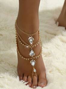 1pc Vintage Multilayer Tassel Anklet, Women Metal Chain Foot Jewelry Jewelry, Party Style