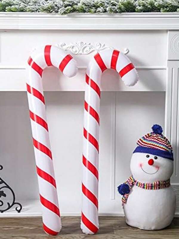 2/4 piezas Decoraciones inflables de bastón de caramelo navideño, globo gigante de PVC a rayas rojas y blancas de bastón de caramelo, adornos colgantes para árbol de Navidad, adecuado para fiesta de Navidad, jardín, decoración interior y exterior