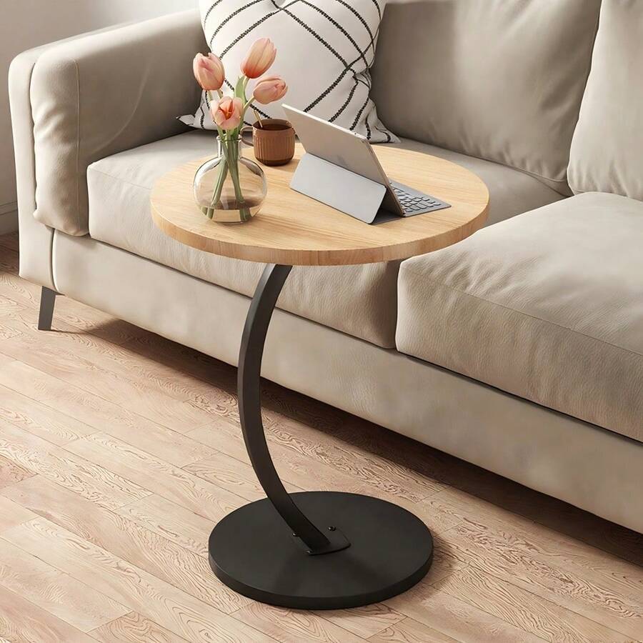 Decorative Side Table, Round Corner, Support Sofa Bed, Multipurpose - Beis - Ver 1