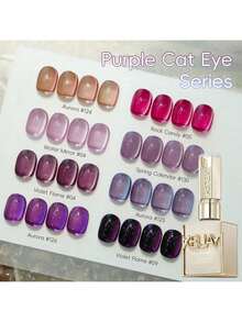XEIJAYI Purple Series Cat Eye Nail Polish 1Pc 15ml Reflective Cat's Eye Magnetic Nail Gel Soaking UV LED Gel Salon Female Nail Art Tools Fashion Holographic Nail Art - 藍色 - 查看 5