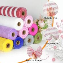1/2 Rolls Deco Mesh Ribbon - 10inch X 30 Feet Each Roll Metallic Foil Mesh Ribbon For Wedding, Birthday,Halloween, Thanksgiving, Christmas, New Year DIY Gift Decorationand Home Decorating