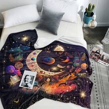 Hippie Throw Blanket Sun Moon Stars Bohemian Style Throw Blanket Astral Blanket Double-Sided Polyester Home Decor Bedding Sofa Recliner Cover Hippie Room Decor Black Purple 76.2cm X 101.6cm - Powder Green 008 - View 2