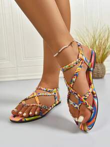 Dép đế bằng dệt mùa hè mới cho nữ, Dép đế bằng thời trang thanh lịch đa năng cho nữ ngoài trời - Nhiều màu - Xem 3