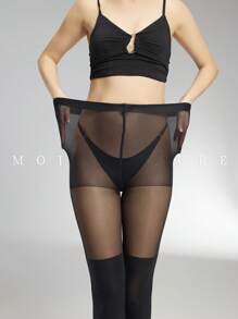 1pc Classic Versatile Sheer Jacquard Pantyhose, Suitable For Daily Commute And Nightclub, Cozy - Black - View 2