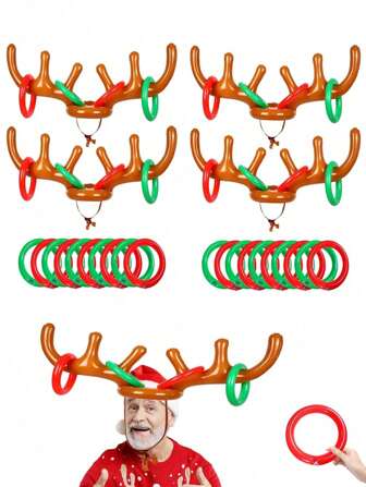 Inflatable Reindeer Antlers Ring Toss Game, Christmas Party Game Supplies Ring Toss Game, Suitable For Family Christmas Games