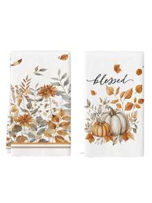 2Pcs Watercolor Eucalyptus Leaves Buffalo Plaid White Pumpkin Maple Leaf Thanksgiving Farmhouse Kitchen Towels Home Seasonal Harvest Fall Vintage Halloween Decorative Dish Towels Kitchen Dish Towels Hand Towels Tea Towels Kitchen Drying Dish Towels For Kitchen Restaurant Table