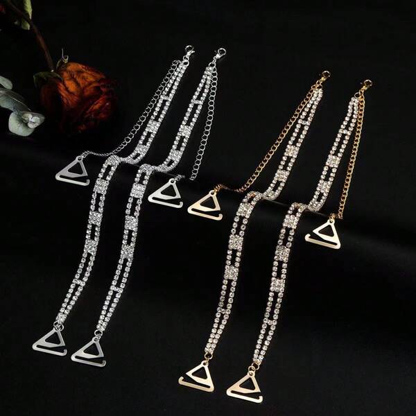 1pc Water Drill Pearl Bodysuit Double Shoulder Straps Women's Fashionable Backless Bralette Body Chain