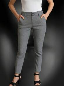 Pantalón de vestir entallado tela patron  pata de gallo - Gris - Ver 1