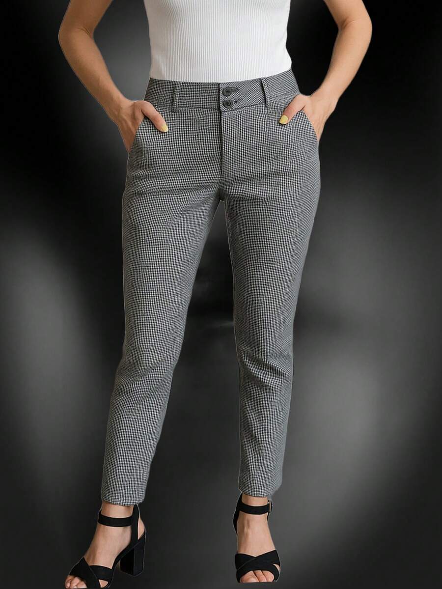 Pantalón de vestir entallado tela patron  pata de gallo - Gris - Ver 1