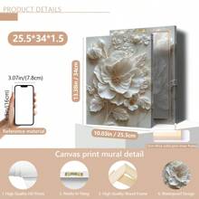 1 幅无框 2D 白色花卉油画艺术品 - 抽象花卉墙面装饰，适合客厅、浴室、办公室等 - 万圣节、圣诞节、新年礼物 - 植物主题，（可选框架）