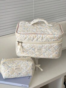 1pc/Set Floral Pattern Corduroy Makeup Bag, Multi-Functional Cosmetic Storage Pouch, Portable Zipper Makeup Organizer For Cosmetics, Skincare, Lipstick, Brushes, Hand Cream, Earphones, Coins, Keys, Small Items, Suitable For Home, Travel, Vacation, School, Makeup Bag, Toiletry Bag, Travel Essential, Cruise Essential, Dorm Essential, Bridesmaid Gift, Mother's Gift, Birthday Gift, Gift For Friends And Teachers - Yellow - View 11