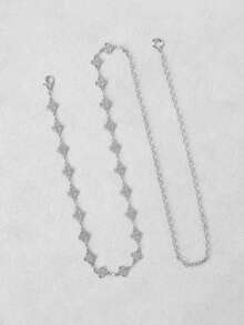 1 件时尚简约四叶草水钻合金腰链女士连衣裙配饰 - 銀色 - 查看 6