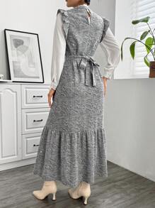 女士休闲系带荷叶边袖口收腰长裙（不含衬衫）、教师装、商务休闲装、返校服、返校节礼服