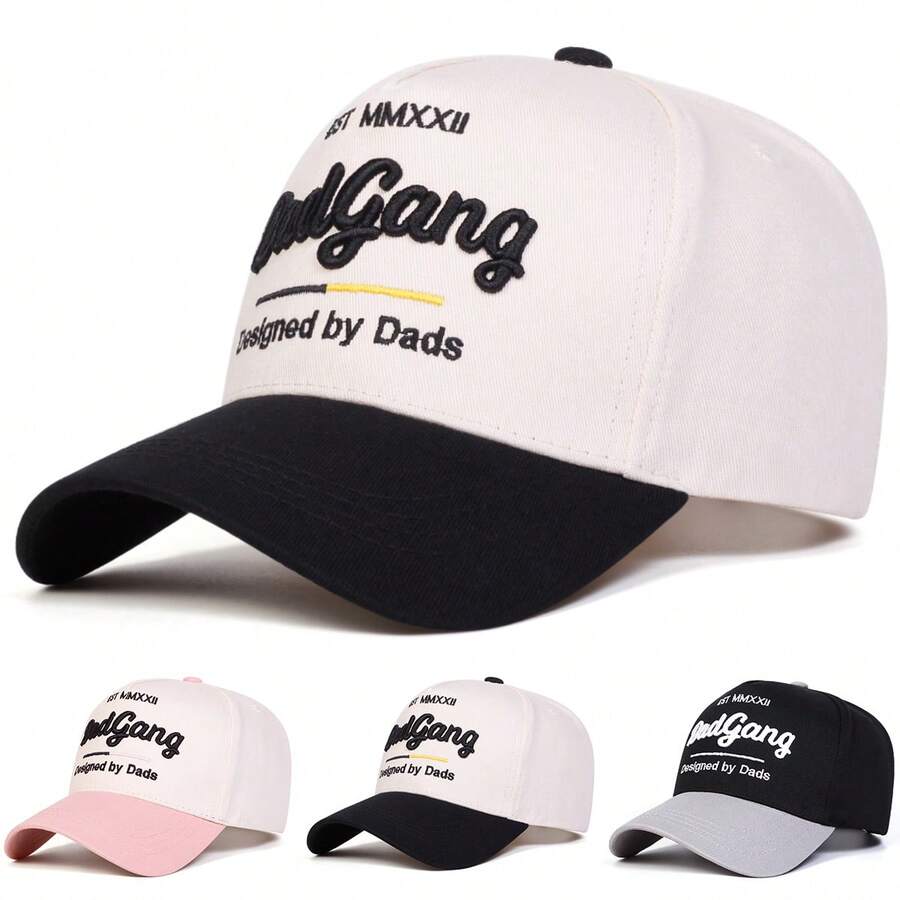 1Piece Men Letter Embroidered Patchwork Baseball Cap Outdoor Adjustable Sunscreen Leisure Hat Spring Autumn Travel Tourism Beach Vacation - 粉紅米色 - 查看 1
