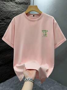 Men's Fashionable Printed Loose Short Sleeve T-Shirt , Exquisite Design , Summer Essential , Easy To Match, Showcasing Your Style, 2000s Style - Pink - View 2