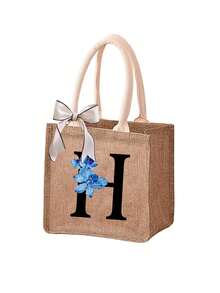1pc Sunflower & Daisy Letter Print Linen Tote Bag, Women's Fashion Linen Shopping Bag/Handbag/Grocery Bag, Teacher's Portable Tote Bag, Ideal Shopping Tote/Lunch Bag, Great Gift For Women, Mothers, Teachers, Friends, Bridesmaids, Lovers, Students, Suitable For Dates, Birthdays, Holidays, Back To School, Vacation, Beach, Travel, Commute, Business, Students, Picnics, Camping, Supermarket, Daily Use - Khaki - View 26