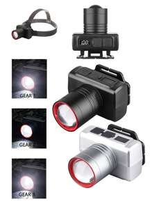 户外高亮度可充电头灯，带传感器、电量显示、变焦功能、长电池寿命 LED 头灯，适用于露营、徒步旅行、洞穴探险、钓鱼、狩猎