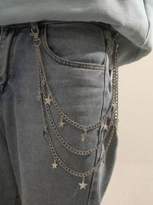 1pc Men's Star Pendant Metal Triple Layer Pants Chain, Streetwear Punk Style Unisex Accessory