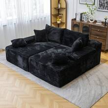 72" Oversized Cloud Sectional Sofa Bed, Double Lounge Chaise, No Assembly Required, Boneless Fluffy Couch With Plush Cushions, Modern Sleeper Loveseat For Small Space, Living Room, Apartment, Movie Night - 黑色 - 查看 11