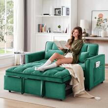 3 In 1 Convertible Sleeper Sofa Bed, Modern Velvet Loveseat Futon Couch W/Pullout Bed, Small Love Seat Lounge Sofa W/Reclining Backrest, Toss Pillows, Furniture For Living Room, GREEN - màu xanh lá - Xem 1