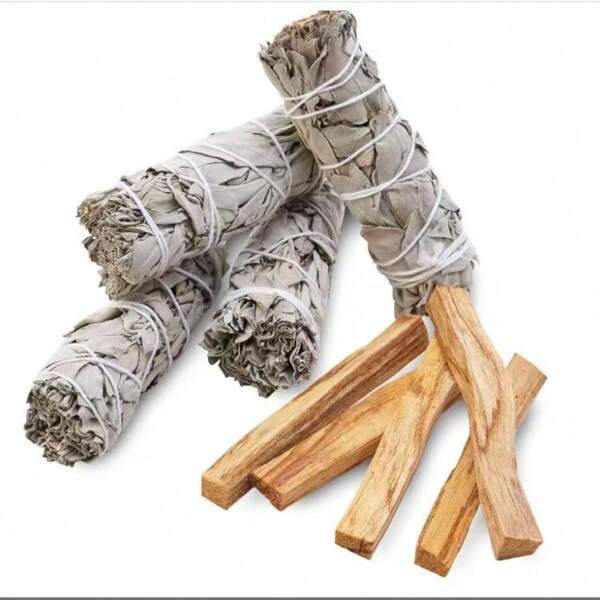 1 PC White Sage Bundles-Palo & 1 PC Holy Wood Santo Sticks Authentic,Peruvian Holy Wood Logs,Palo Santo Stick,Dried White Sage,For Smudging, Healing, Purifying, Meditating & Incense,Home Air Purification