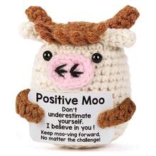 This Handmade Woven Plush Cow Figurine Is Printed With Uplifting And Encouraging Words, Making It A Great Small Gift For Friends And Family. The Adorable Knitted Doll Decor Is Perfect For Placing In The Living Room Or On A Desk, Suitable As A Birthday Gift Or Room Decoration. - Multicolor - View 1