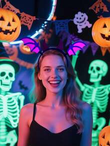 1 Stück Halloween Haarreif - Damen Party Dekoration, fluoreszierendes Kürbis- und Fledermaus-Muster, ohne Stromversorgung, geeignet für Halloween Partys, Halloween Dekorationen, Junggesellinnenabschiede und Familienfeiern