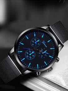 1pc Casual Men's Quartz Watch, Simple Circular Dial, Metal Mesh Strap, The Best Gift For Men, Suitable For Holiday Gifts And Daily Wear