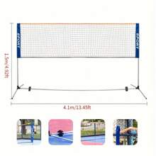 便携式专业标准羽毛球和排球网 | 耐用运动器材，户外运动装备，经典运动设计，稳定的运动网，坚固的结构，黑色框架和蓝色装饰，适用于家庭、海滩、球场练习（无支架） - 彩色 - 查看 8