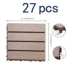 Interlocking Deck Plastic Floor Tiles (12"X12") - 27 Piece Set, Non-Slip & Durable For Patio, Balcony, Garage, Poolside - Brown - brown(27pcs) - 查看 1
