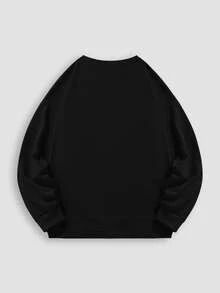 Blusa de algodão com ombros caídos para mulheres, estampa de limão fresco, blusa larga e solta com gola redonda para primavera e outono - Preto - Ver 2