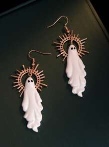 1 对时尚幽灵吊坠耳环，波西米亚合金耳环，百搭，适合女性 - 白色 - 查看 5