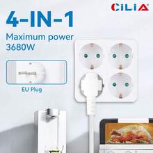 CILIA 1/2 Pcs Surface Schuko Base With 4 Outlets, 250V/16A, White, Portable For Home ,Office And College Use - 歐規F型插(220-240V) - 查看 2