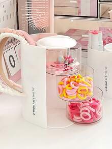 1 件儿童多层旋转收纳盒，可旋转收纳盒，用于发夹、发饰、发带、化妆海绵、珠宝、戒指，防尘收纳 - 白色 - 查看 1