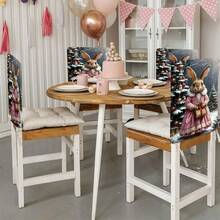 1pc/4pcs/6pcs/10pcs Christmas Series, Christmas Tree & Rabbit Pattern Printed Short Plush Chair Cover, Removable Short Plush Material Chair Slipcover, Chair Back Protector, Dining Chair Decor Cover, Suitable For All Seasons, Holiday Atmosphere Decoration Chair Cover, For Dining Room, Living Room, Home Chair Protection, With Back Protection, Applicable To Restaurant, Office, Living Room, Hotel And Home Decor - ZYBT-224 - View 5