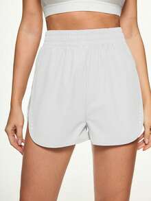 FWH Quần short tập luyện cạp cao ôm sát, xẻ tà bên hông, co giãn 4 chiều cho chuyển động linh hoạt, lý tưởng cho yoga và dạo phố, quần short thể thao tôn dáng, quần short tập luyện thiết yếu màu trắng mùa hè - trắng - Xem 5