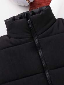 Toddler Letter Print Hoodie & Pants Set With Padded Lining Vest - Black - View 3